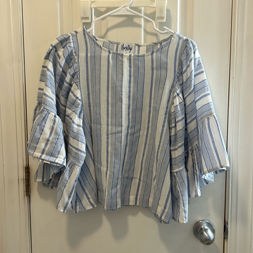 Blue and white striped Navy Days linen shirt